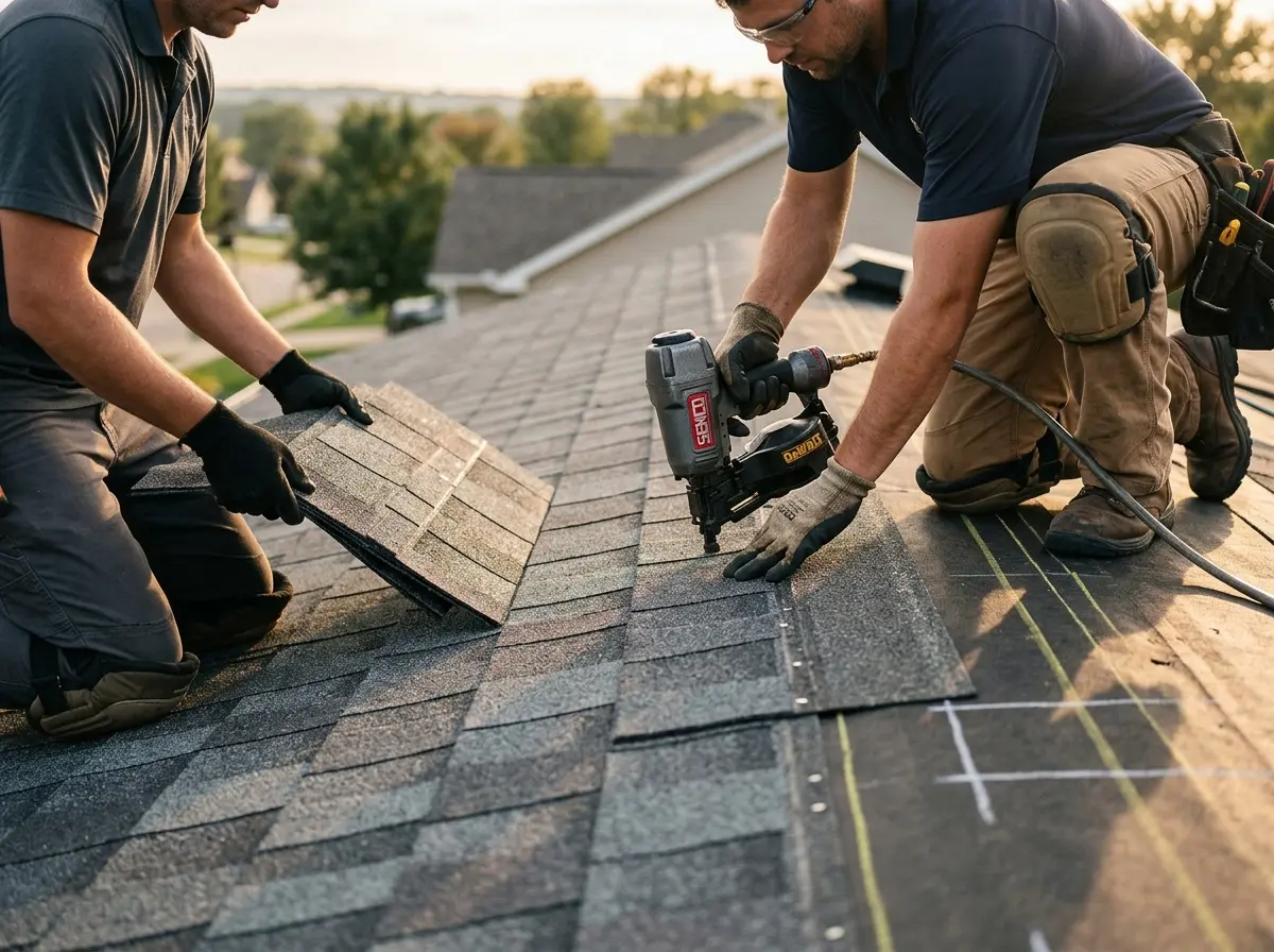 Professional roofer working on a residential roof in Waikele